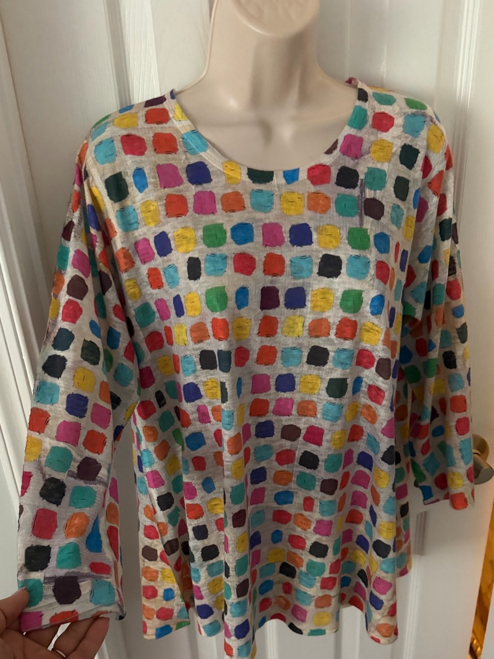 Multicolored Square Print Long Sleeve Top in size medium - Picture 3 of 9